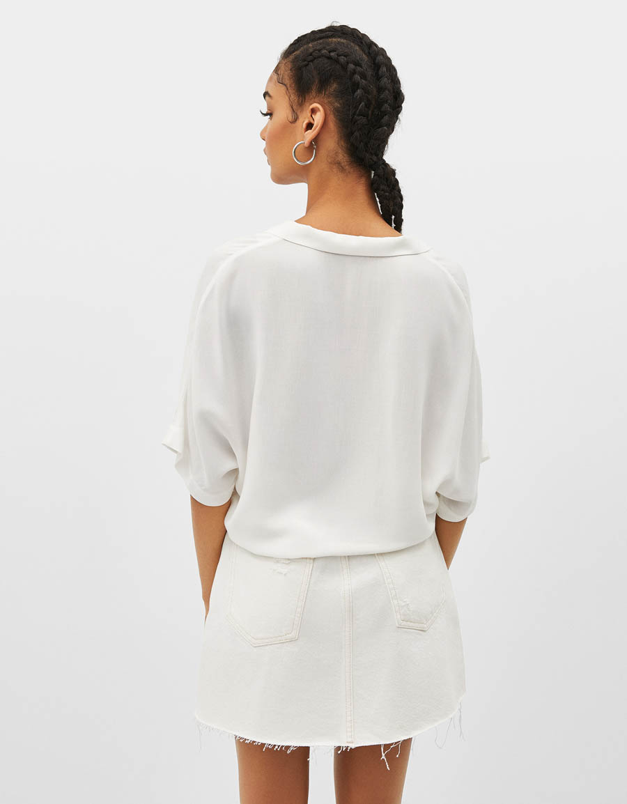 White Distressed Denim Skirt Hover